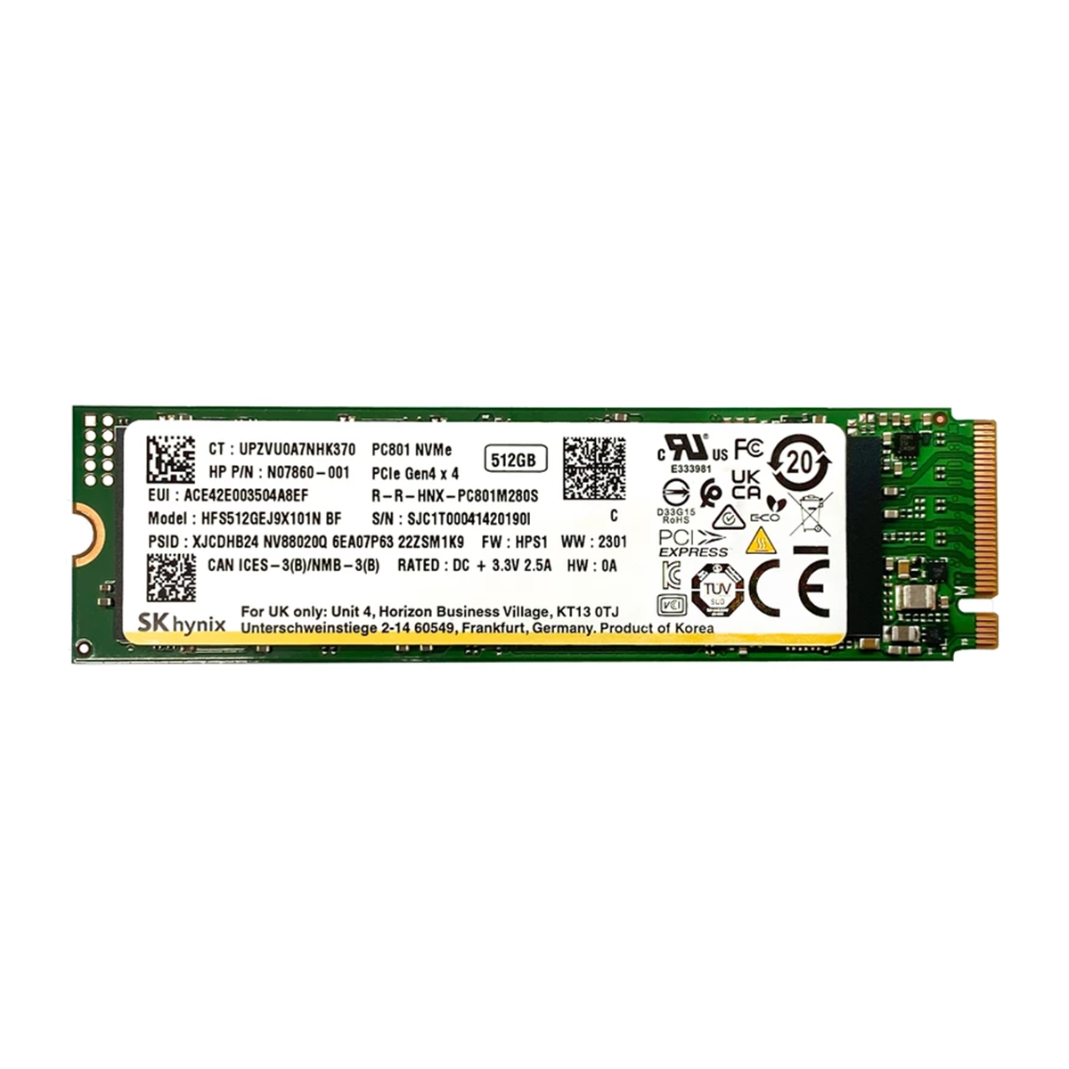 هارد اس اس دی اینترنال اس کی هاینیکس مدل PC801 NVMe Gen4x4 ظرفیت 512 گیگابایت